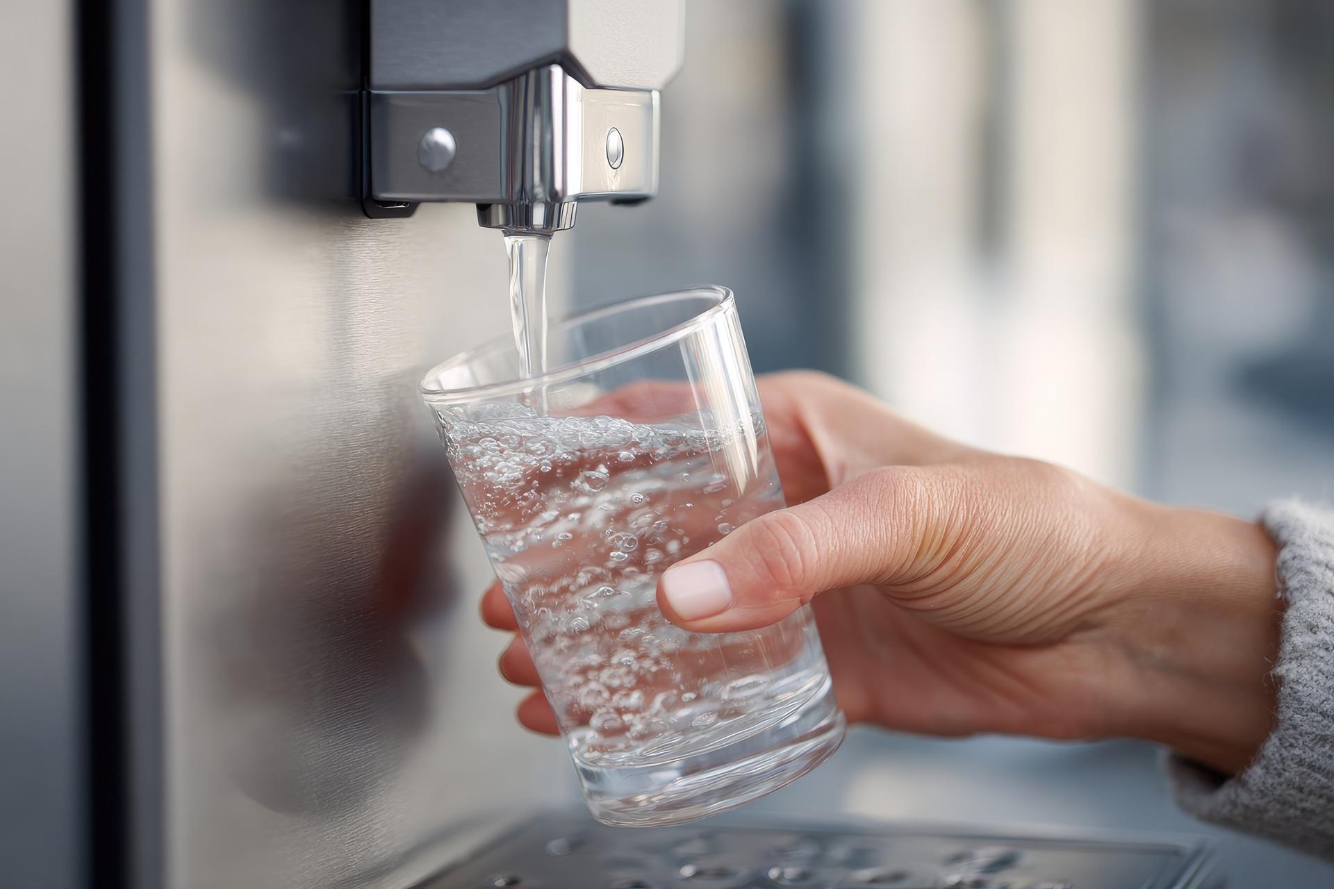 Glas wird mit frischem Wasser gefüllt | Enthärtungsanlage